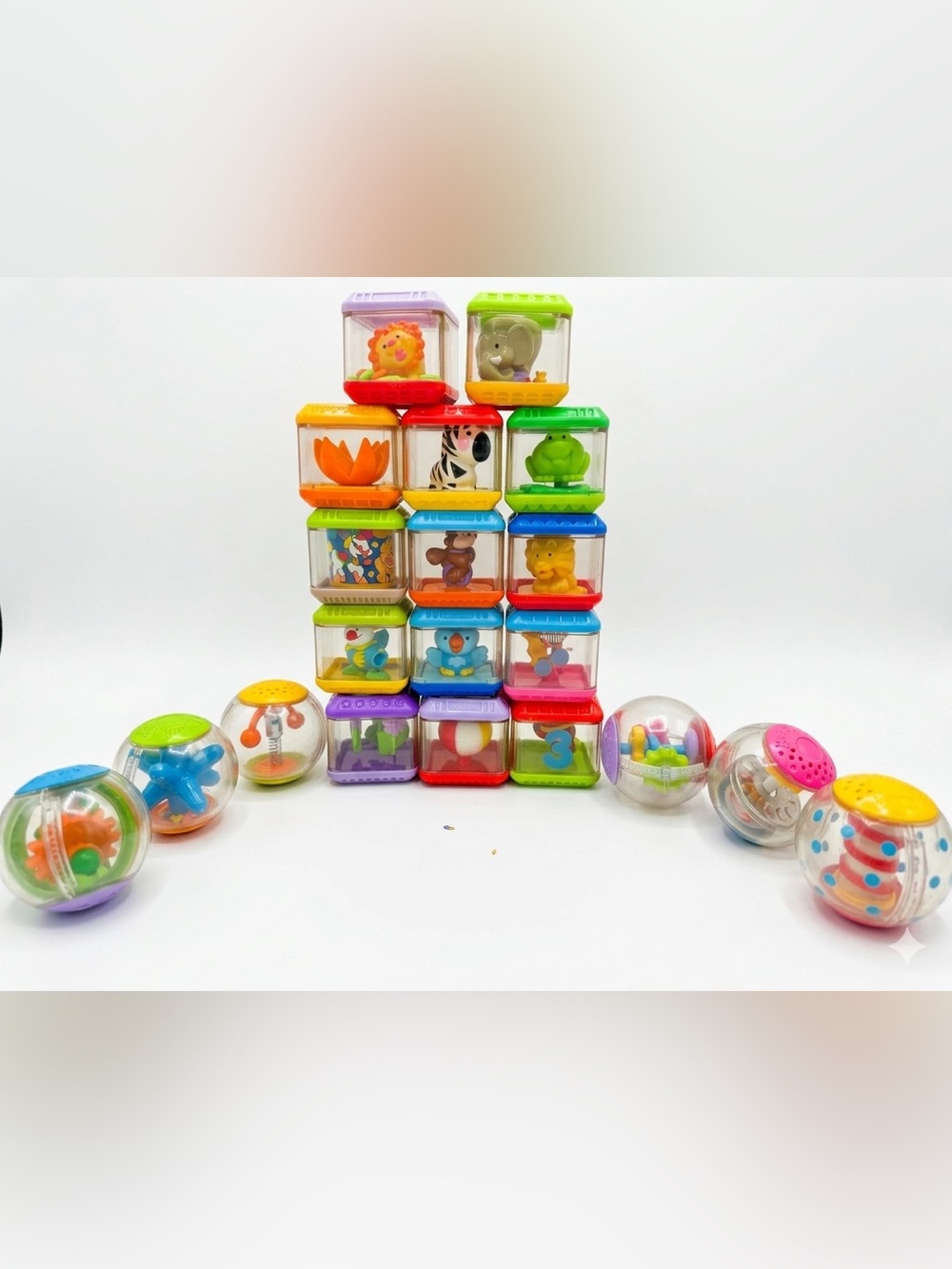 FISHER-PRICE Peek-A-Blocks & Roll-A-Rounds Huge 21pc Sensory Lot!